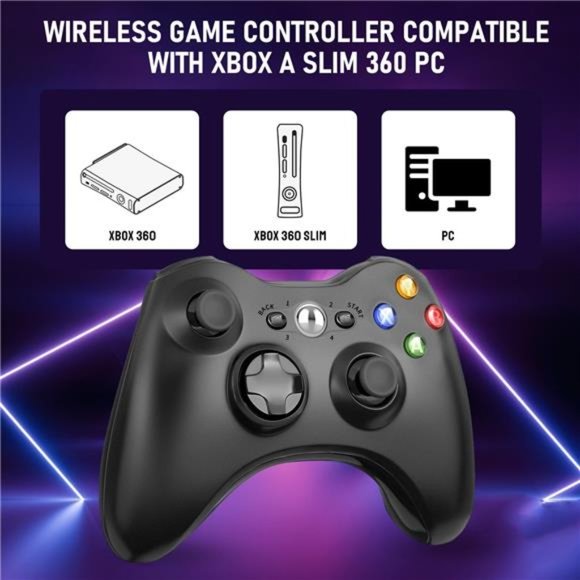 Wireless Controller Compatible with Xbox 360 2.4G Wireless Controller (Black) - Picture 2 of 7